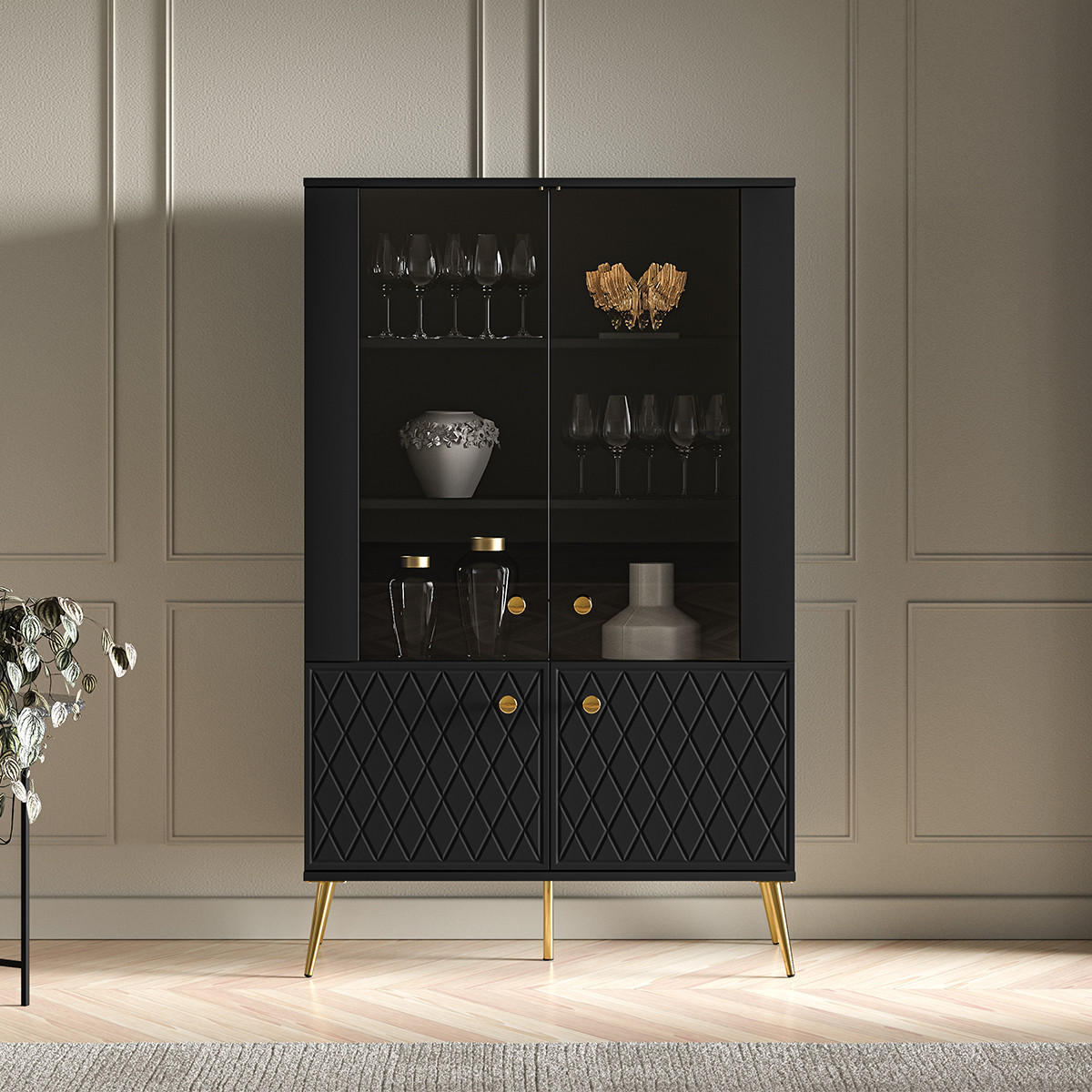 VITRÍNA Manoé Černá - černá, kompozitní dřevo (92/149/40cm) - Petits-meubles