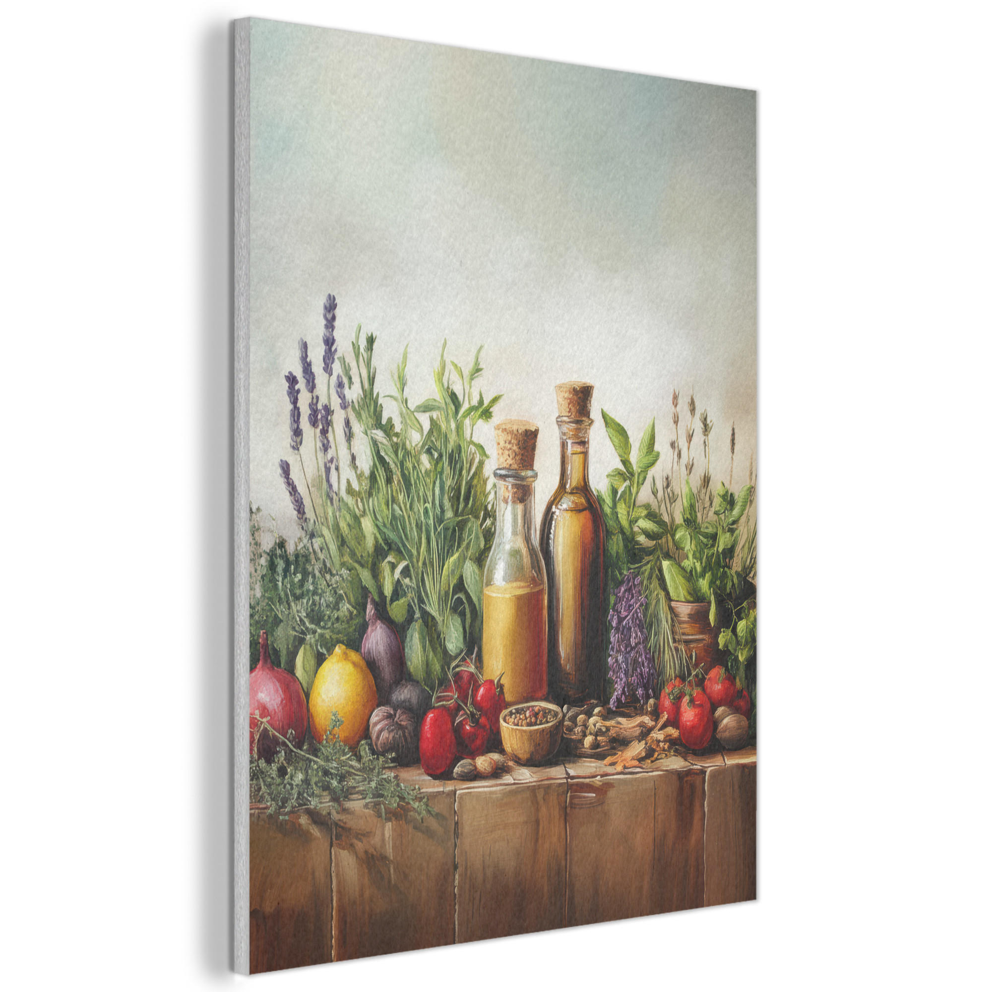 AKUSTIKBILD Stilleben - Kräuter - Gewürze - Früchte - Farbenfroh Kunstdruck Schlafzimmer 50x70 cm - Grün, Kunststoff (50/70/0.9cm) - MuchoWow