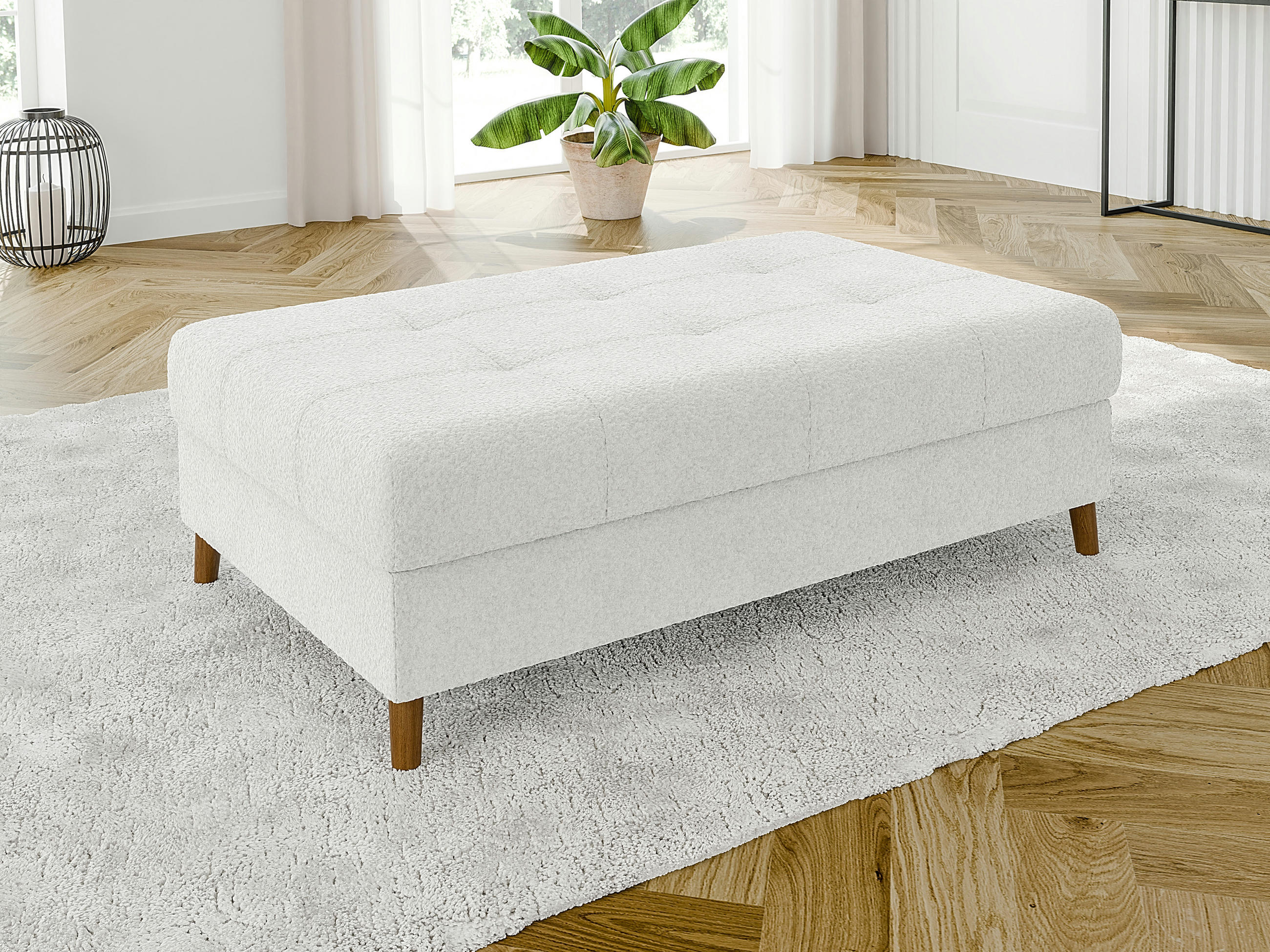 HOCKER Henrik Weiß Boucle - Weiß/Braun, Holz/Textil (118/40/73cm) - S-Style Möbel