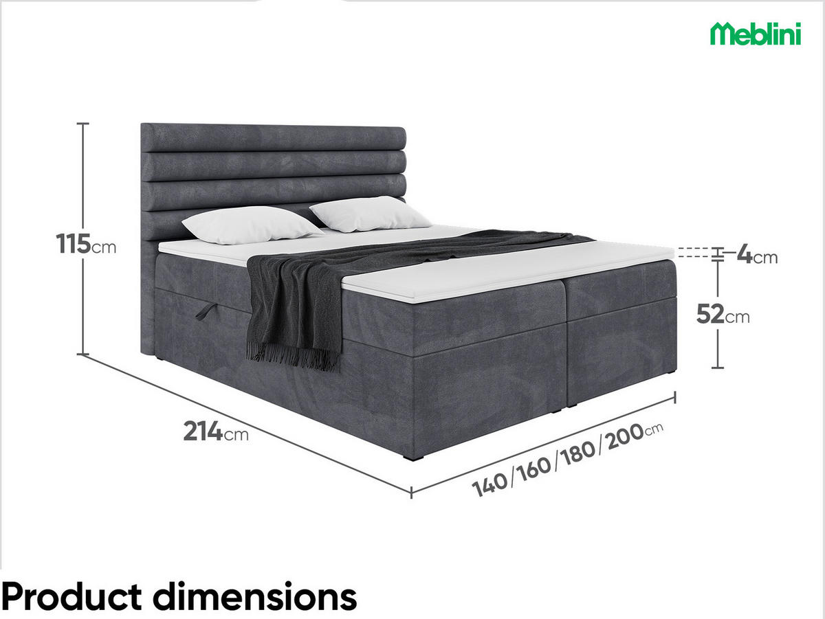 BOXBETT KARIM 180x200 cm in Dunkelgrau Samt - Dunkelgrau/Schwarz, Holz/Holzwerkstoff (180/200cm) - Meblini