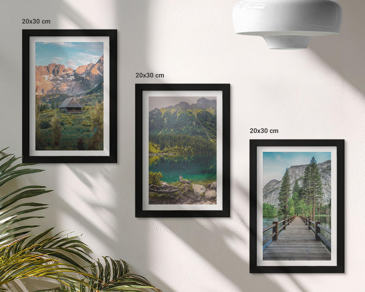 WANDBILDER 3er-Set - 20x30 cm Schwarzer Rahmen - Berglandschaft See Brücke - Schwarz, Kunststoff (20/30cm) - ArtPrintCave