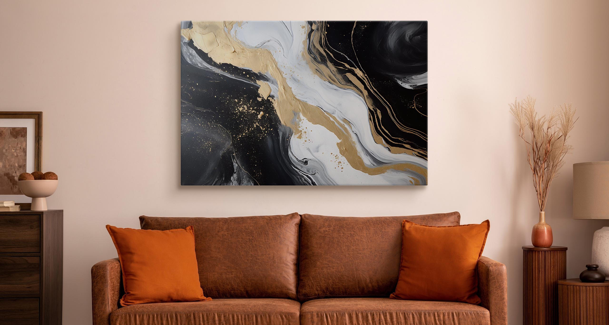 LEINWANDBILD Marmor Muster Abstraktion 100x70 - Beige/Schwarz, Textil (100/70cm) - Muralo