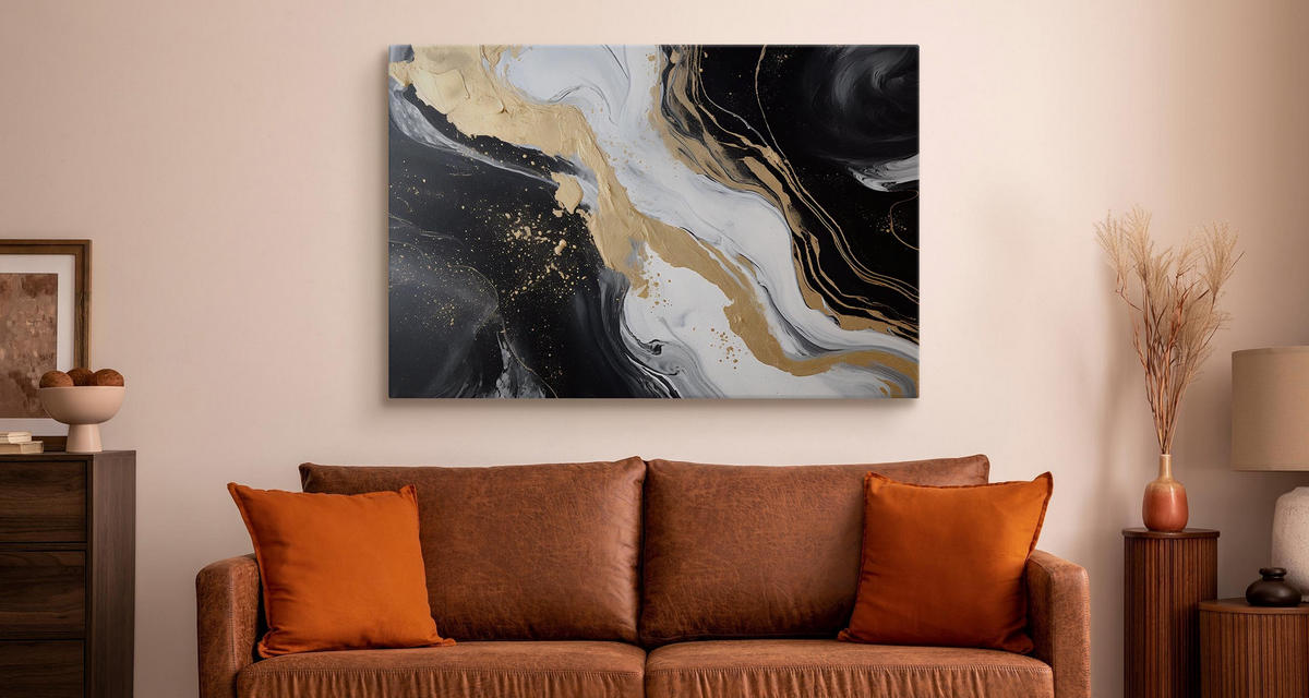 LEINWANDBILD Marmor Muster Abstraktion 100x70 - Beige/Schwarz, Textil (100/70cm) - Muralo