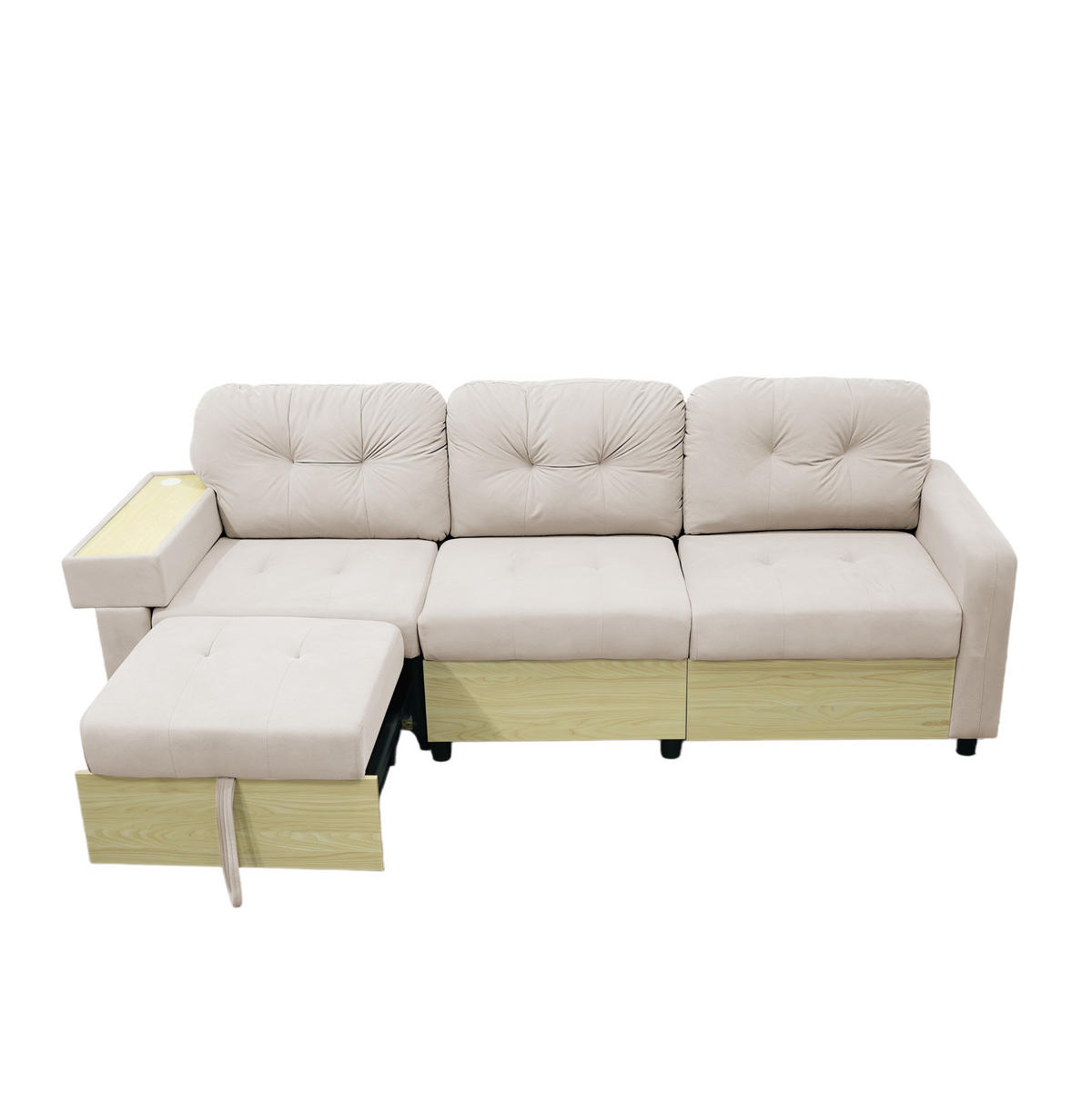 ECKSOFA 228/80/78 cm aus Samt mit Ottomane, USB-Anschluss und Stauraum Beige - Beige, Textil (80/228cm) - Modenvie