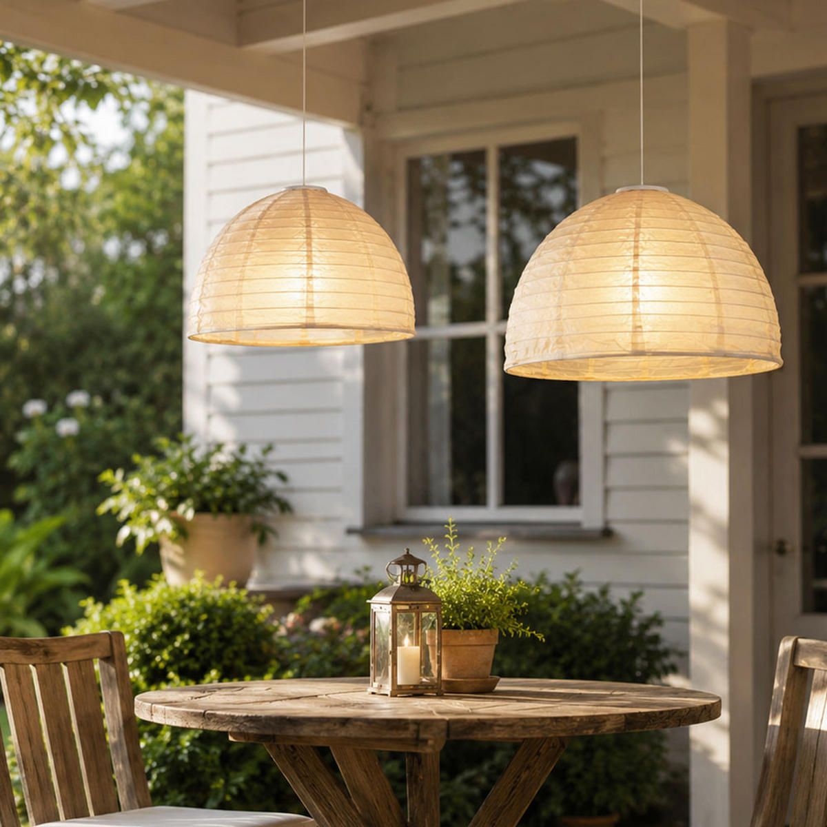 LED AUSSENHÄNGELAMPE Leinen Weiß 2er Set - Weiß, Textil (40/40/30cm) - Globo Lighting