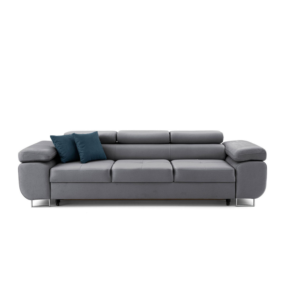 3-SITZER-SOFA WILD mit Schlaffunktion 127x190 Velours Dunkelgrau - Chromfarben/Dunkelgrau, Holz/Textil (262/90/102cm) - Muffo