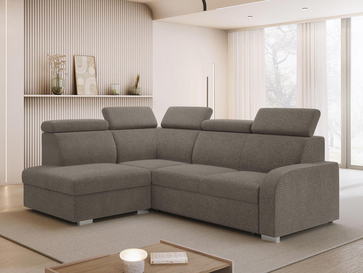 ECKSOFA Oslo 2rRLXp, Seite: Links LXP+R+2R - Hellbraun/Silberfarben, Holz/Textil (250/200cm) - MIRJAN24