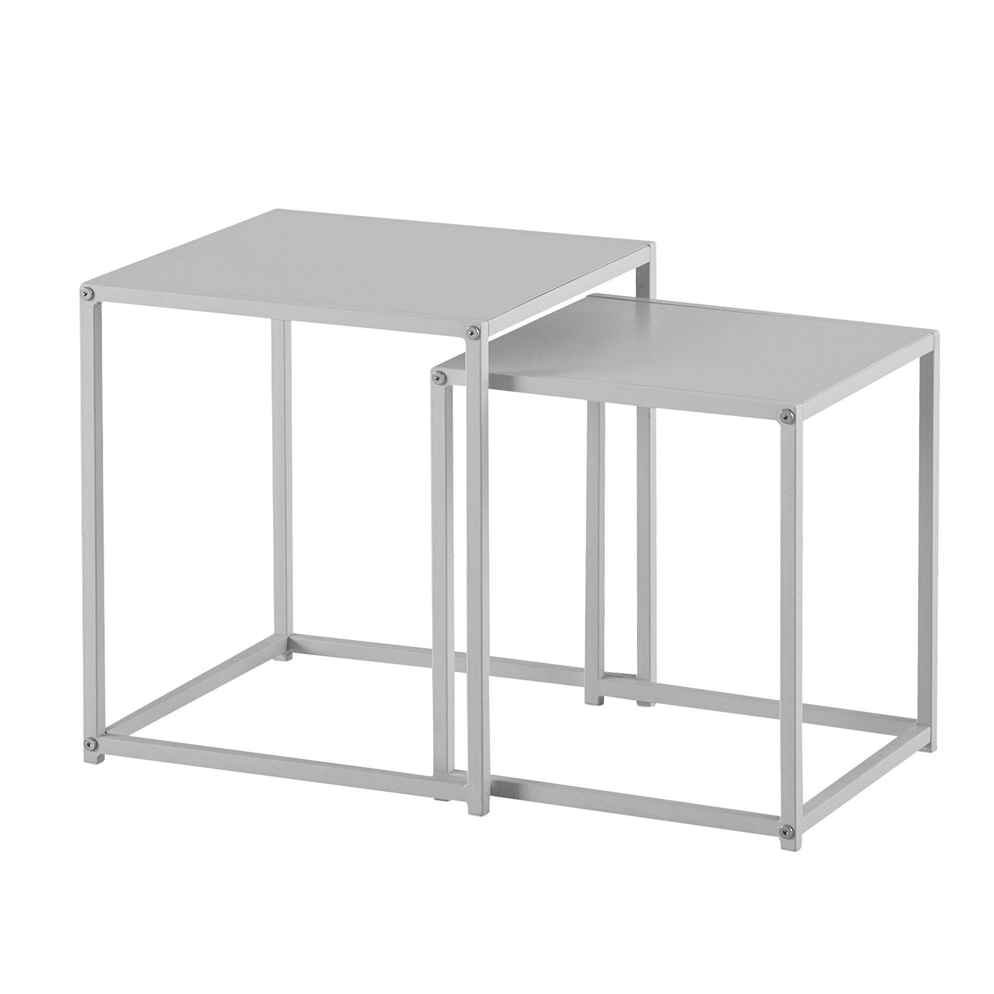 BEISTELLTISCH Set Weiß Metall Eckig Industrial Design 2-teilig - Weiß, Metall (40/40/45cm) - KADIMA DESIGN