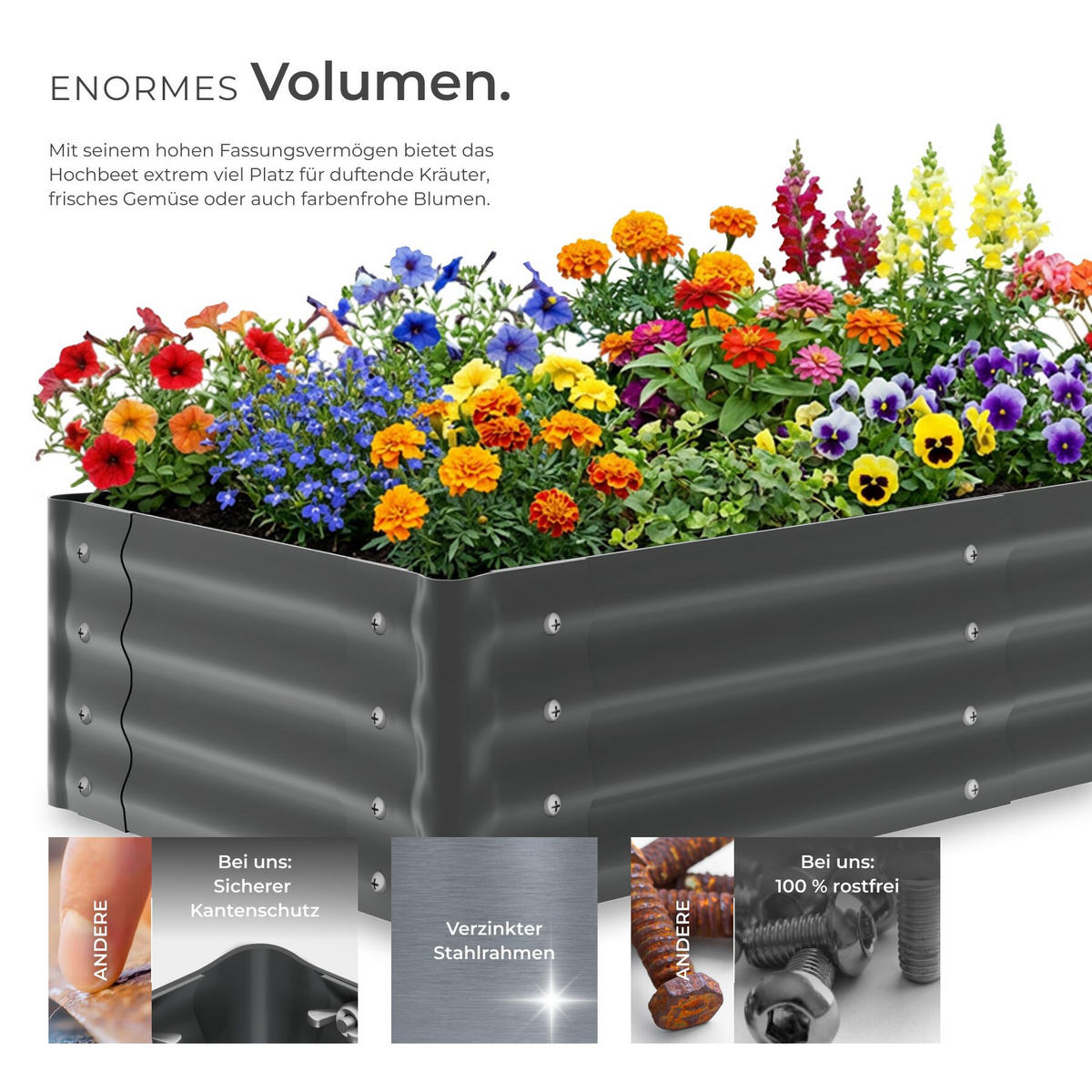 HOCHBEET Salvia, verzinkter Stahl, offener Boden, 120 x 60 x 30 cm, grau - Grau, Metall (60/30/120cm) - tectake