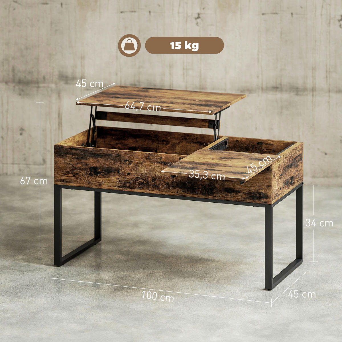 COUCHTISCH Braun 1 Stück - Braun, Metall (100/45/67cm) - GiPP