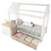 HAUSBETT 90/200 cm aus Massivholz mit Schubladen in Weiß und Eiche - Eichefarben, Holzwerkstoff (90/200cm) - OKWISH