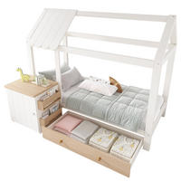 HAUSBETT 90/200 cm aus Massivholz mit Schubladen in Weiß und Eiche - Eichefarben, Holzwerkstoff (90/200cm) - OKWISH