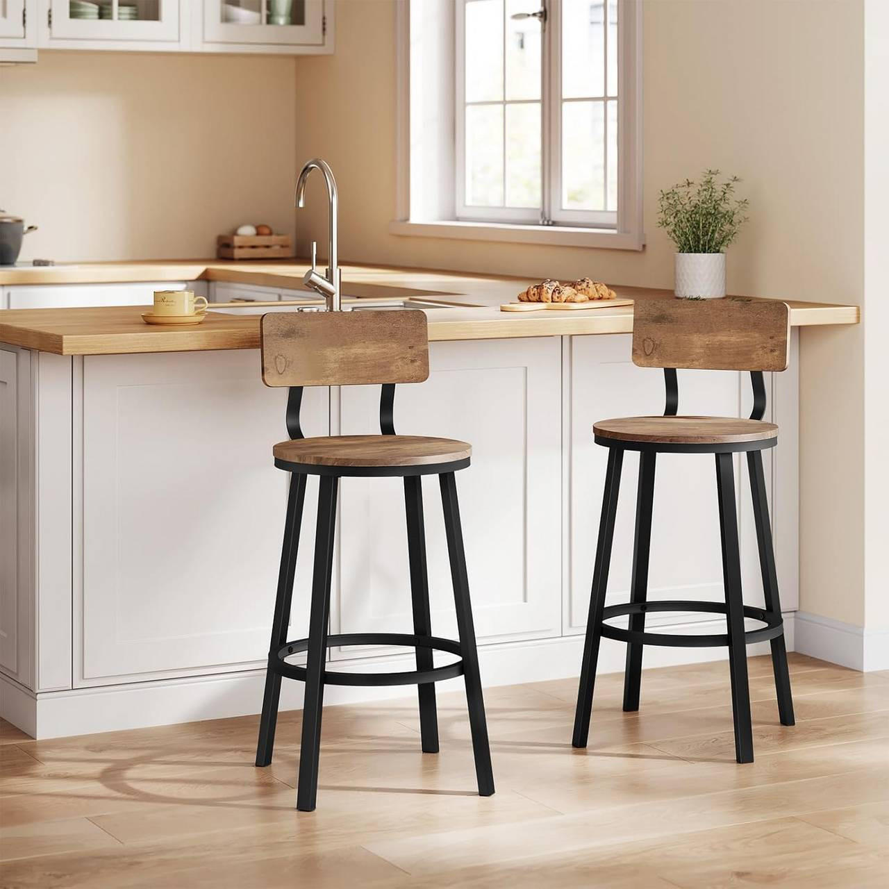 BARHOCKER 2er Set, Metallgestel, Vintagebraun - Dunkelbraun/Schwarz, Holzwerkstoff/Metall (51.5/89/51.5cm) - Woltu