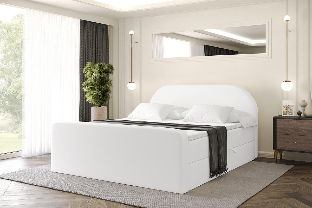 BOXBETT mit Matratze H4 und Lattenrost - NOX-Z - 160x200 - Weiß Kunstleder - Weiß, Holzwerkstoff (160/200cm) - ALTDECOR