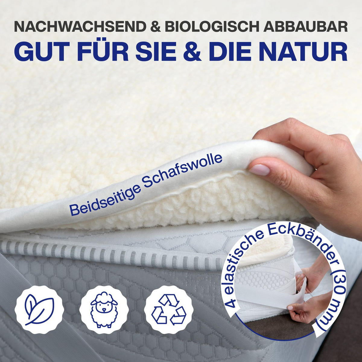 MATRATZENAUFLAGE aus reiner Lammwolle 90/200/2 cm - Beige, Naturmaterialien (90/200cm) - Coemo