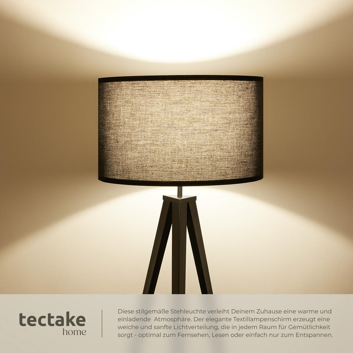 STEHLEUCHTE Lunaris,57 x 57 x 158 cm ,schwarz - Schwarz, Kunststoff (57/57/158cm) - tectake