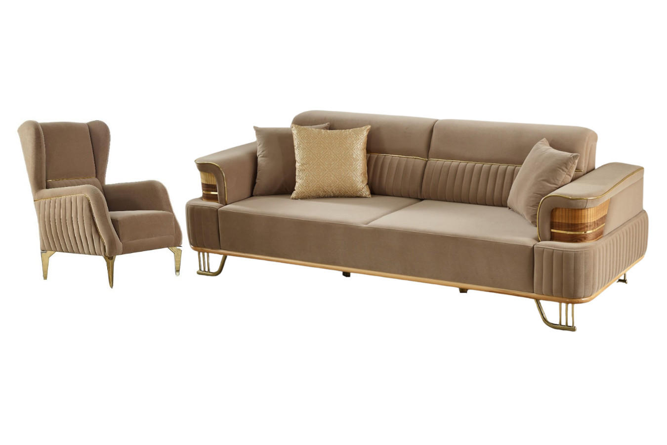 SITZGARNITUR Braga Hellbraun Stellvariante:2+1 - Beige, Holz (170/85/95cm) - Villa Möbel