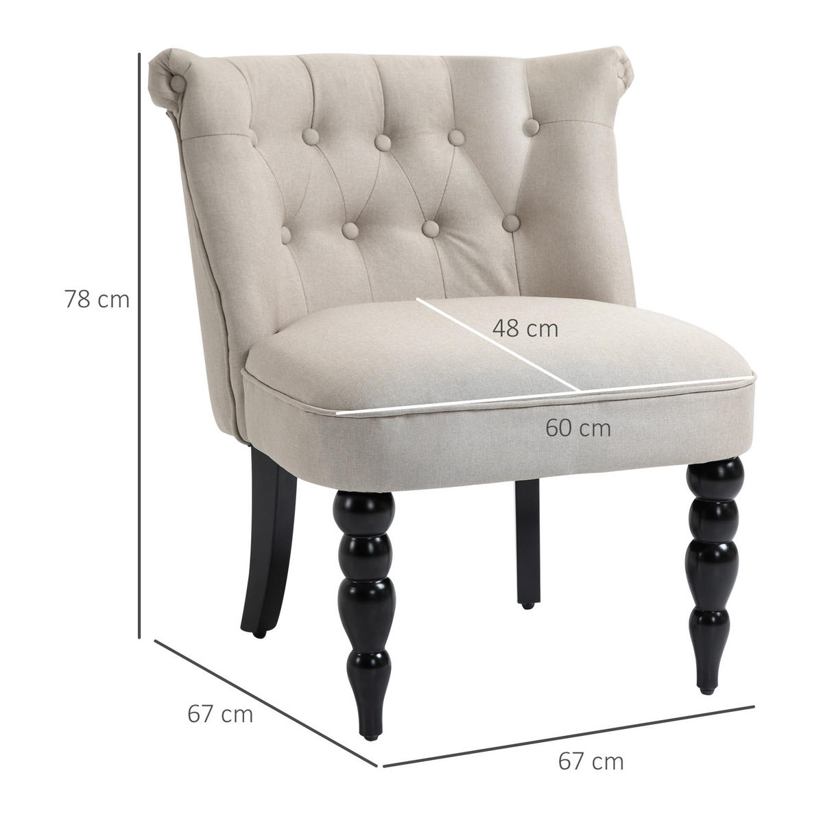 RELAXSESSEL Vintage Ruhesessel Relaxstuhl Leinenbezug Holzgestell Beige+Schwarz - Beige, Textil (67/78/67cm) - HOMCOM