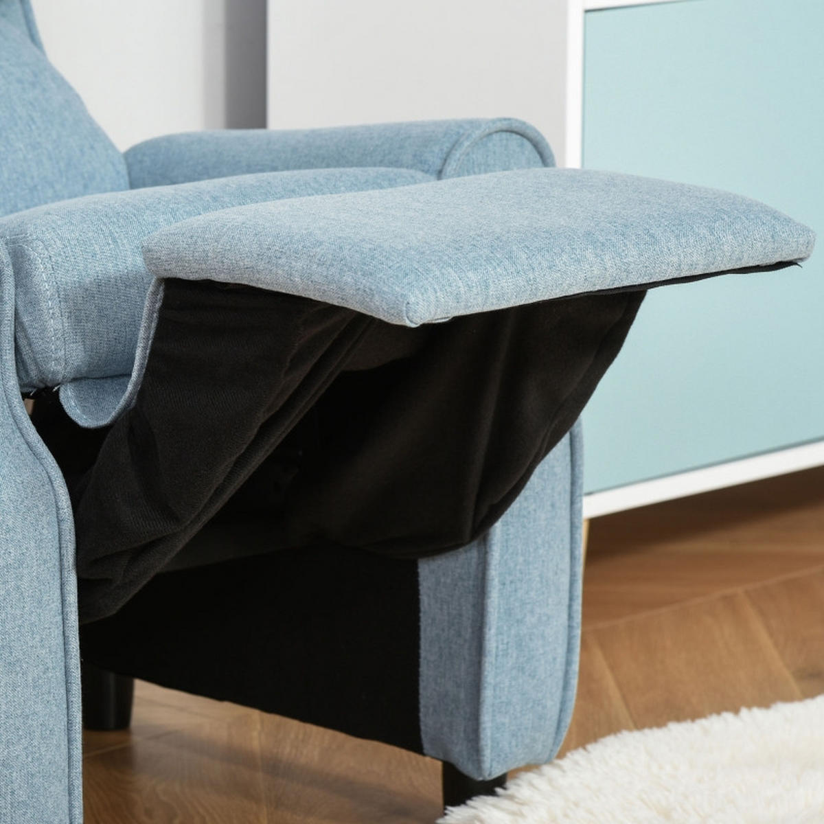 KINDERSOFA mit Fußstütze verstellbare Rückenlehne Blau - Blau, Holz (53/70/58cm) - BursDany