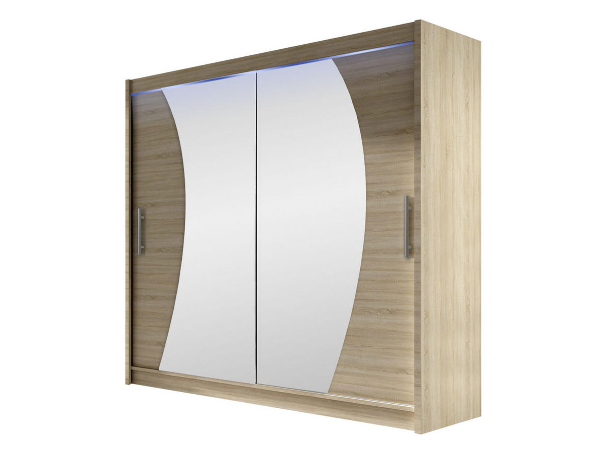KLEIDERSCHRANK London IX, mit RGB LED Beleuchtung - Silberfarben/Sonoma Eiche, Holzwerkstoff/Kunststoff (180/215/58cm) - MIRJAN24