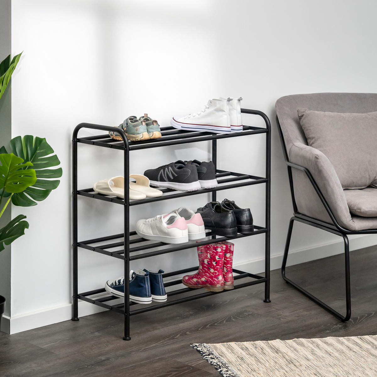 SCHUHREGAL, Metall, schwarz - Schwarz, Metall (80/76.5/31cm) - eluno
