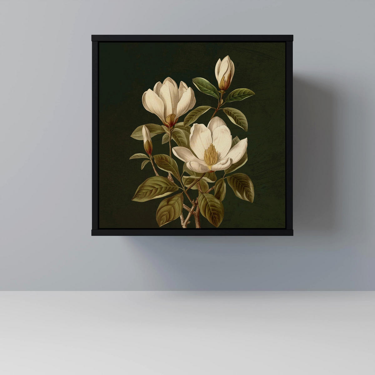 SIDEBOARD FLORAL NOIR, Schwarz, 57,5x42x67,5 cm, Schwarze Metall-Rahmenfüße - Multicolor/Schwarz, Holzwerkstoff/Metall (57.5/67.5/42cm) - SpaceRebels