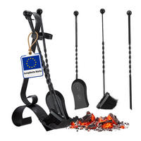 KAMINBESTECK Antik 4-tlg. Stahl 57 cm - Schwarz, Metall (21/57/36cm) - Relaxdays