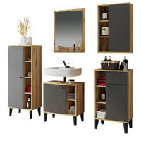 BADMÖBEL-SET 5-teilig grau, Evoke Eiche, Badkombination, 182 x 190 cm - Eichefarben/Grau, Glas/Holzwerkstoff (182/190/33cm) - Furn.Design