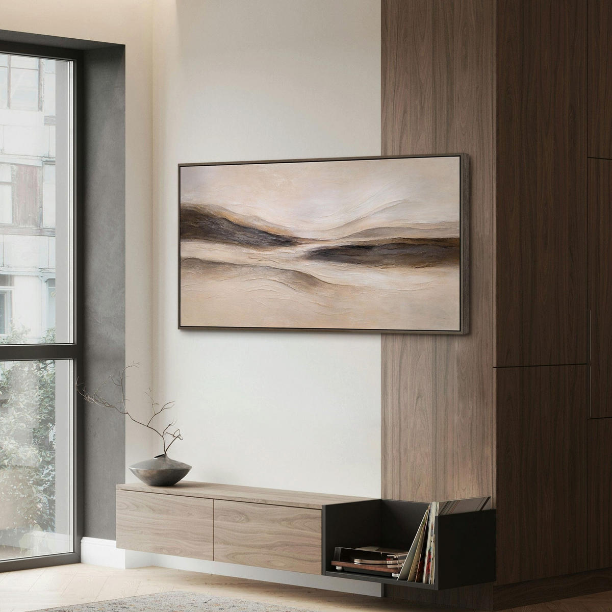 GEMÄLDE Spuren des Windes Schattenfugenrahmen Beige 160x80 cm - Beige, Holz (160/80cm) - YS-art gallery