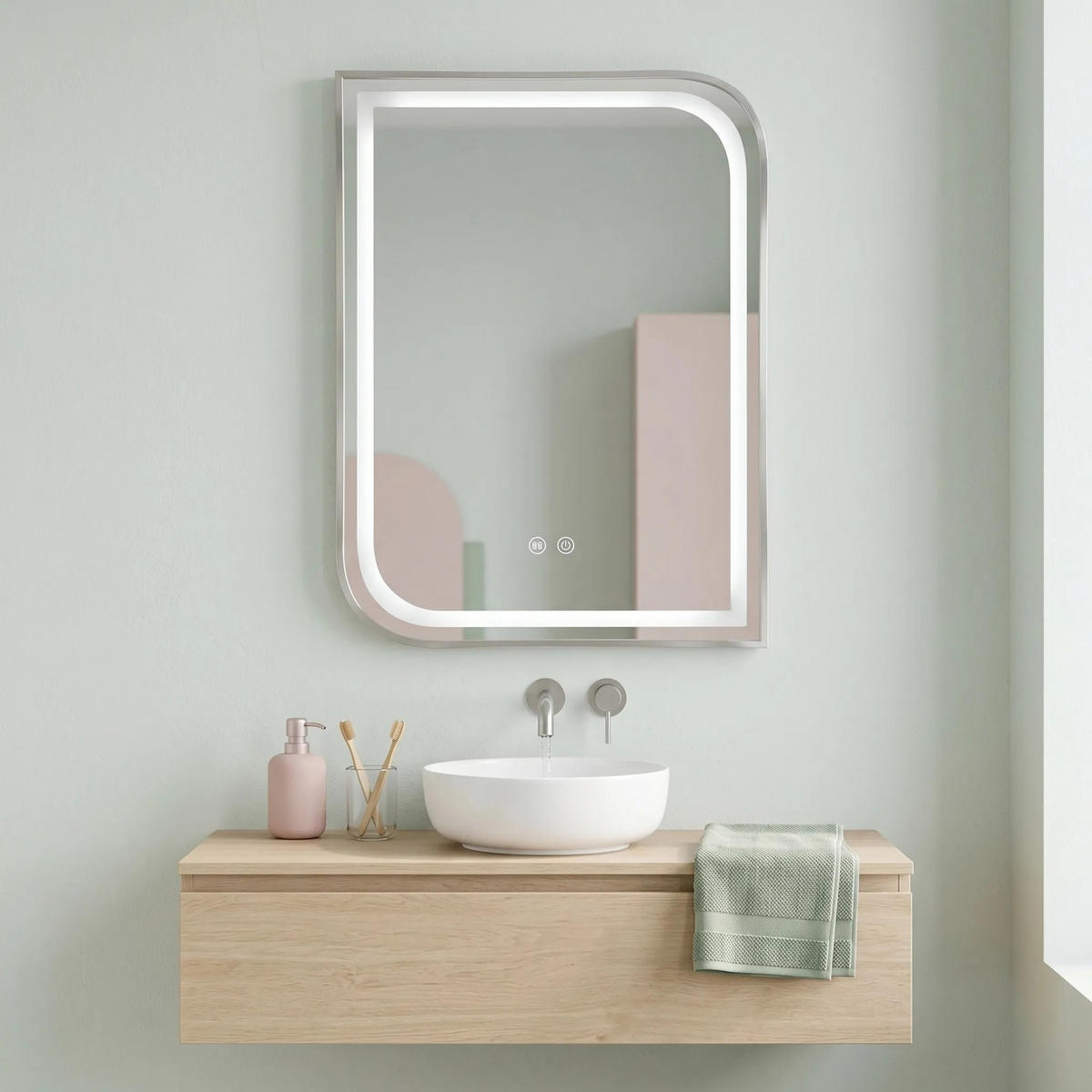 SPIEGEL Rea Led Zone 80x60 Brush Nickel - Nickelfarben, Glas (60/80/2.5cm) - REA