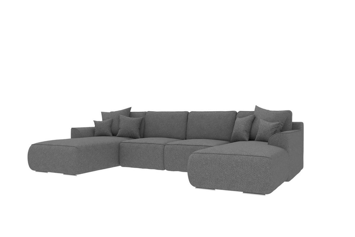 WOHNLANDSCHAFT GUSTO Strukturstoff Anthrazit inkl. Schlaffunktion - Chromfarben/Anthrazit, Kunststoff/Textil (306/96/194cm) - 99rooms