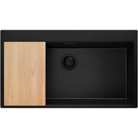 SPÜLBECKEN Oslo, 2-er set Alles Schwarz 88/50 cm 1 Becken + Ablauf-Set + Schneidebrett ab 90er Unterschrank - Beige/Schwarz, Kunststoff (88/20/50cm) - Primagran