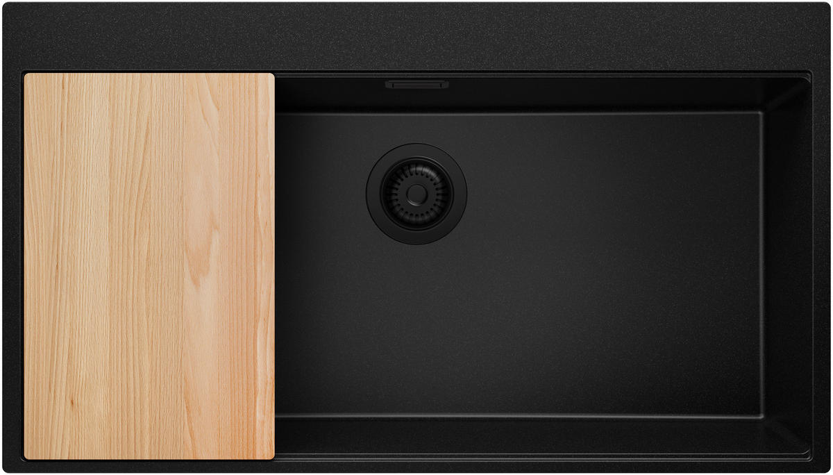 SPÜLBECKEN Oslo, 2-er set Alles Schwarz 88/50 cm 1 Becken + Ablauf-Set + Schneidebrett ab 90er Unterschrank - Beige/Schwarz, Kunststoff (88/20/50cm) - Primagran