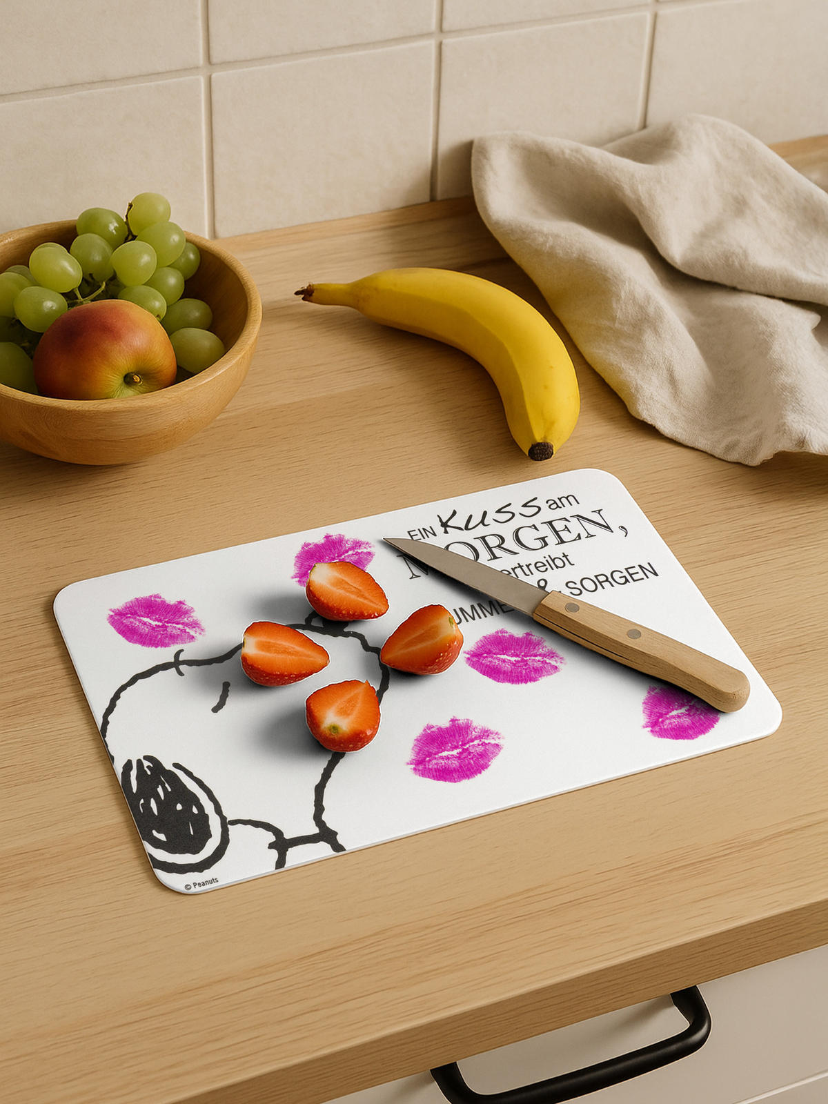 BRETTCHEN The Peanuts Snoopy Ein Kuss am Morgen Weiß/Rosa 14,5 x 23,5 cm - Multicolor, Kunststoff (14.5/23.5cm) - United Labels