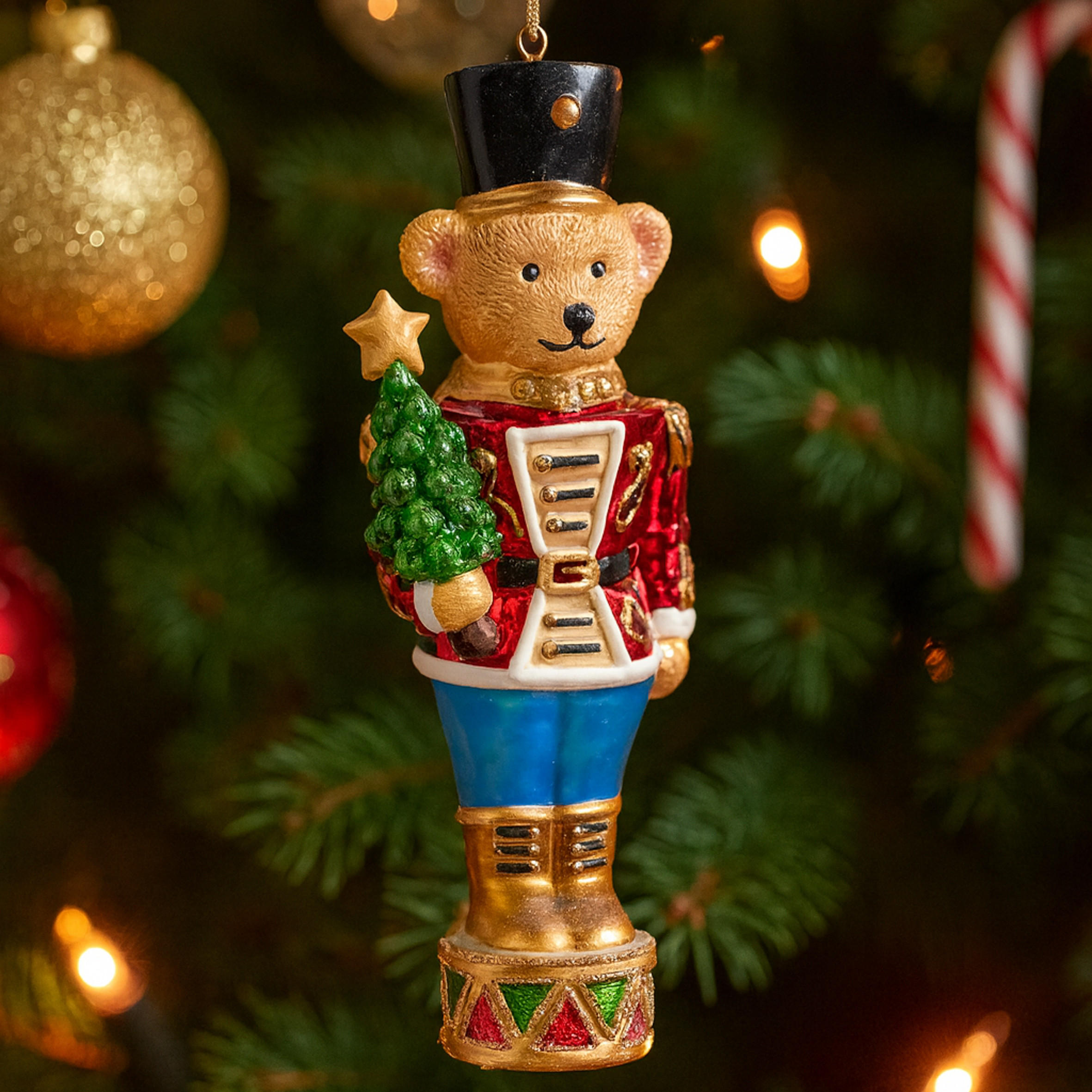 WEIHNACHTSKUGEL Glas FLORETTA, NUCI Bär 5 x 17 cm, Gold, Christbaumkugeln, Weihnachtsdeko Xmas, Christmas Deko - Goldfarben, Glas (5.5/5/17cm) - home&you