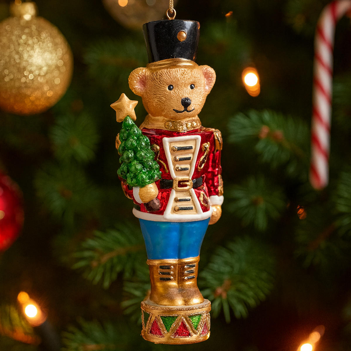 WEIHNACHTSKUGEL Glas FLORETTA, NUCI Bär 5 x 17 cm, Gold, Christbaumkugeln, Weihnachtsdeko Xmas, Christmas Deko - Goldfarben, Glas (5.5/5/17cm) - home&you
