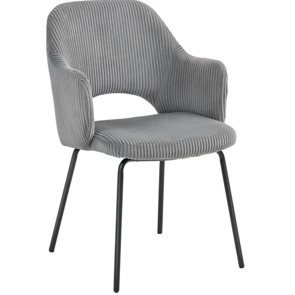 STUHL 62.5x57x85.5 cm in Grau, gepolstert mit Cordbezug, Wannenform, Stahlbeine - Grau, Textil (57/85.5/62.5cm) - Modfu
