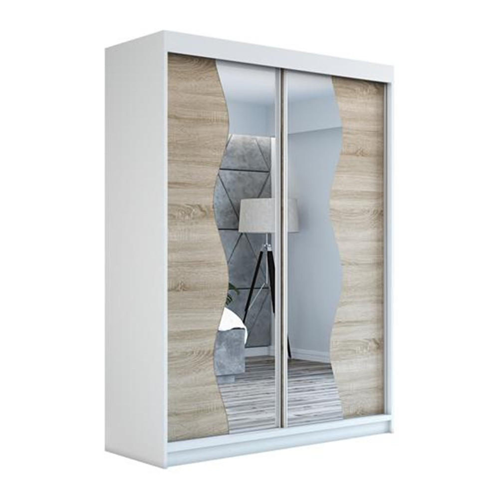 SCHWEBETÜRENSCHRANK 180 CM RIMA Farbe: Weiß / sonoma / sonoma - Weiß/Braun, Holzwerkstoff (180/215/59.5cm) - A&J MöbelLand