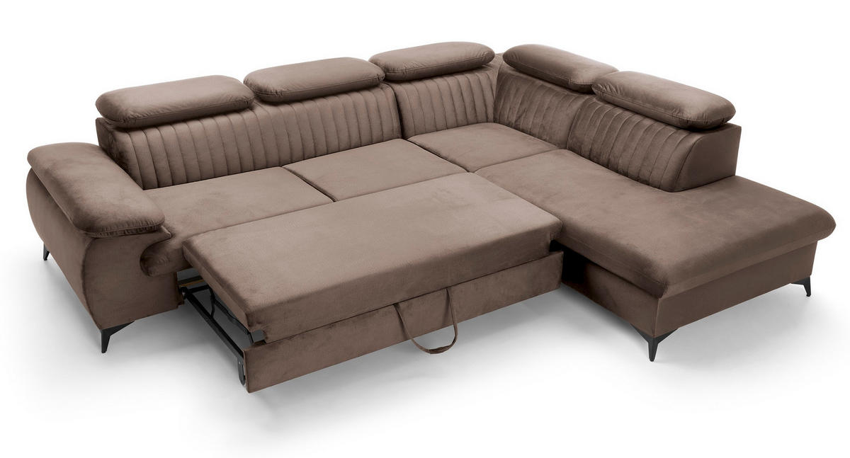 ECKSOFA 275 cm mit verstellbaren Kopfstützen Xanto L, Rechts, Braun - Braun, Holz (221/275cm) - Emporius