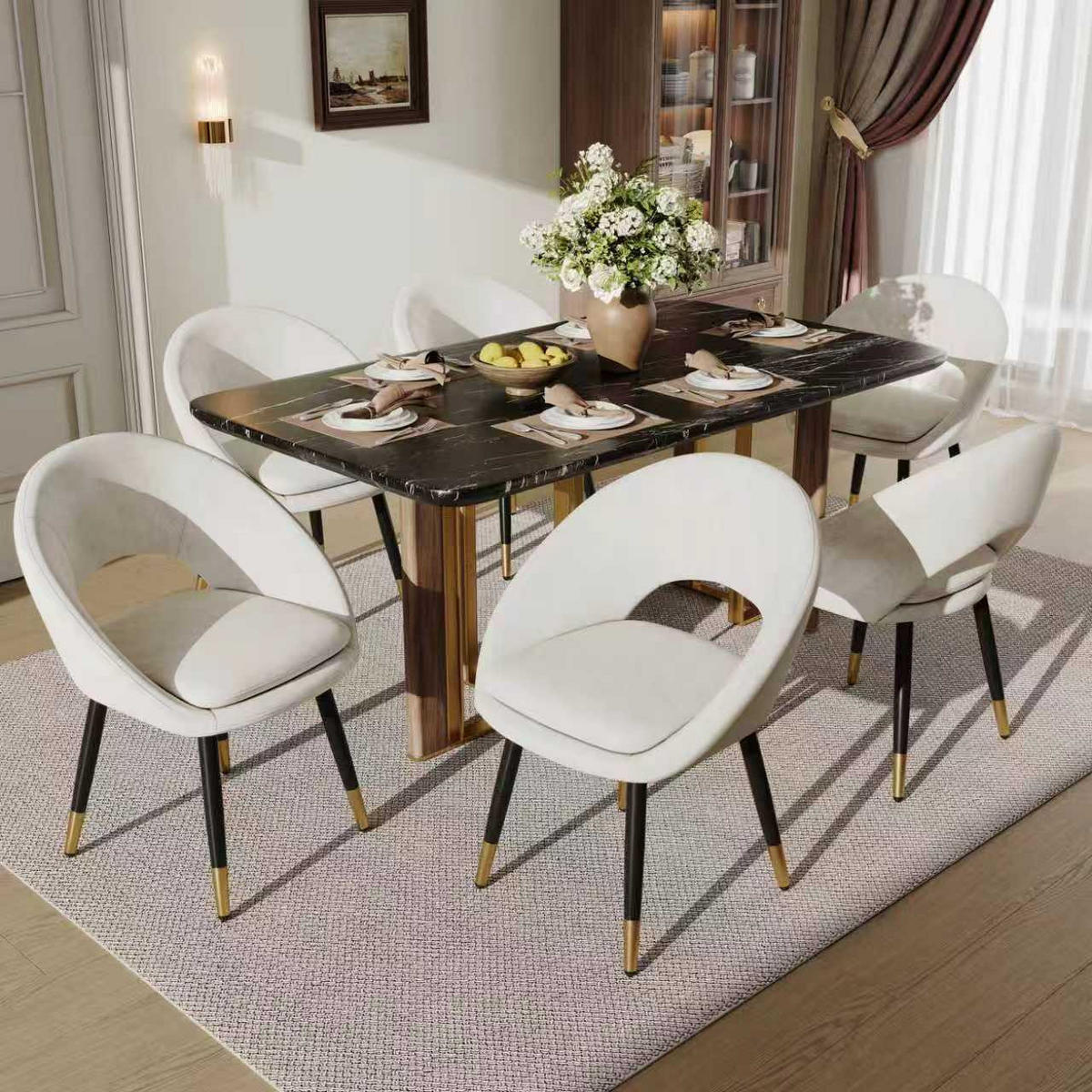 ESSZIMMERSTÜHLE 6er Beige Samt modern bequem - Beige, Textil (59/77.5/59cm) - FLIEKS