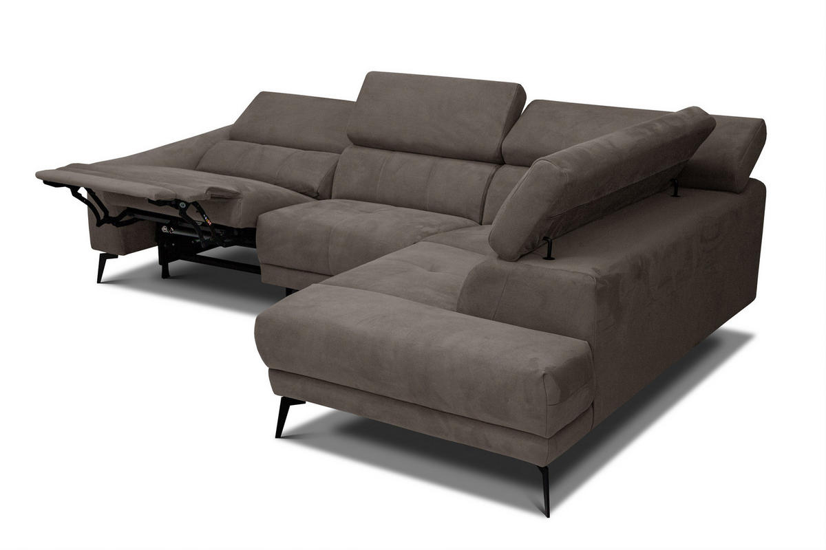 ECKSOFA LARS 5-Sitzer, 1 Relax, verstellbare Kopfstützen, taupe - Taupe/Schwarz, Holzwerkstoff/Textil (284/201cm) - Courtois Laville