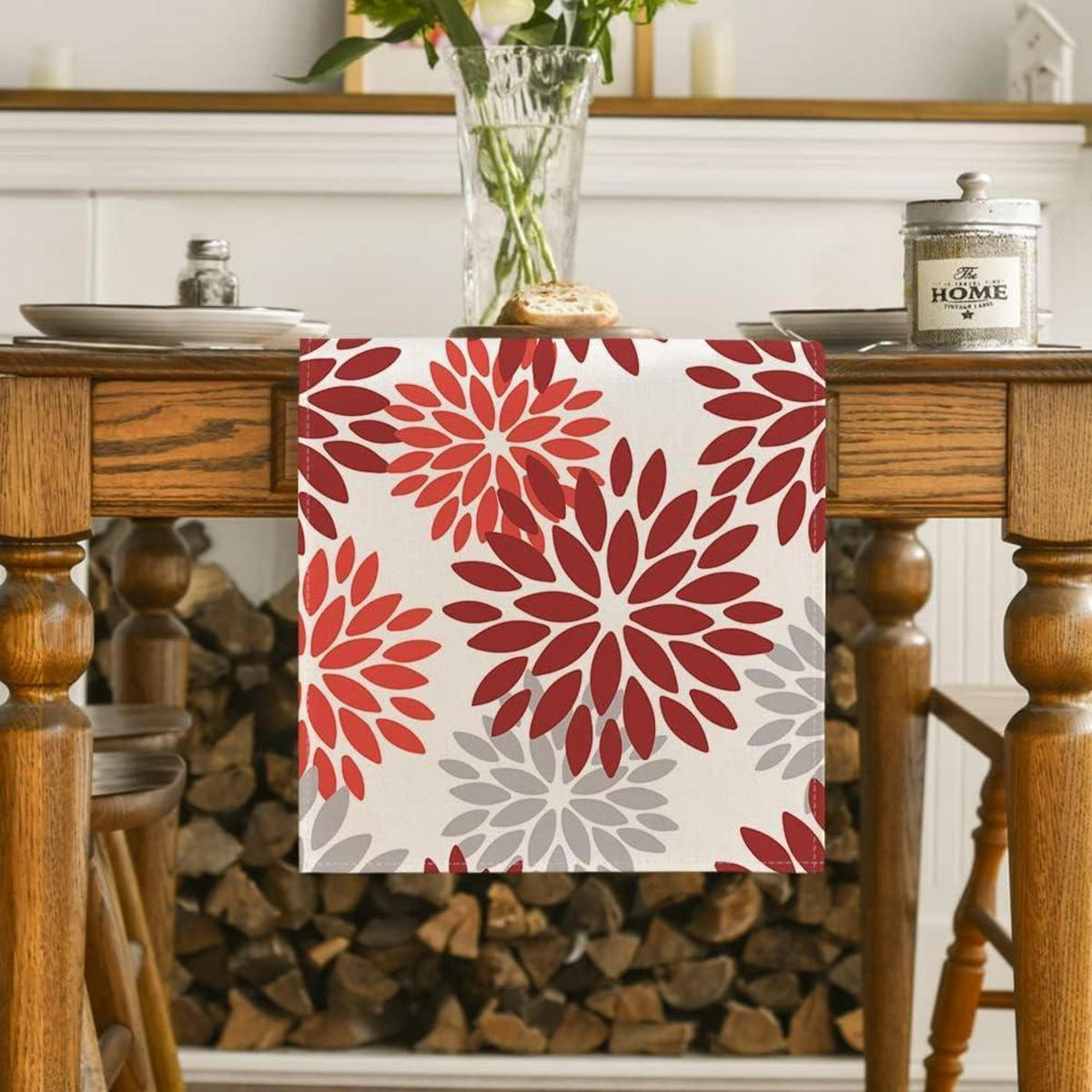 TISCHLÄUFER Blumen Rot 40 x 180 cm - Multicolor, Textil (180/40/1.5cm)