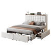 POLSTERBETT 140/200 cm beige mit USB-Anschluss und 4 Schubladen - Beige, Textil (140/200cm) - OKWISH