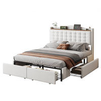 POLSTERBETT 140/200 cm beige mit USB-Anschluss und 4 Schubladen - Beige, Textil (140/200cm) - OKWISH