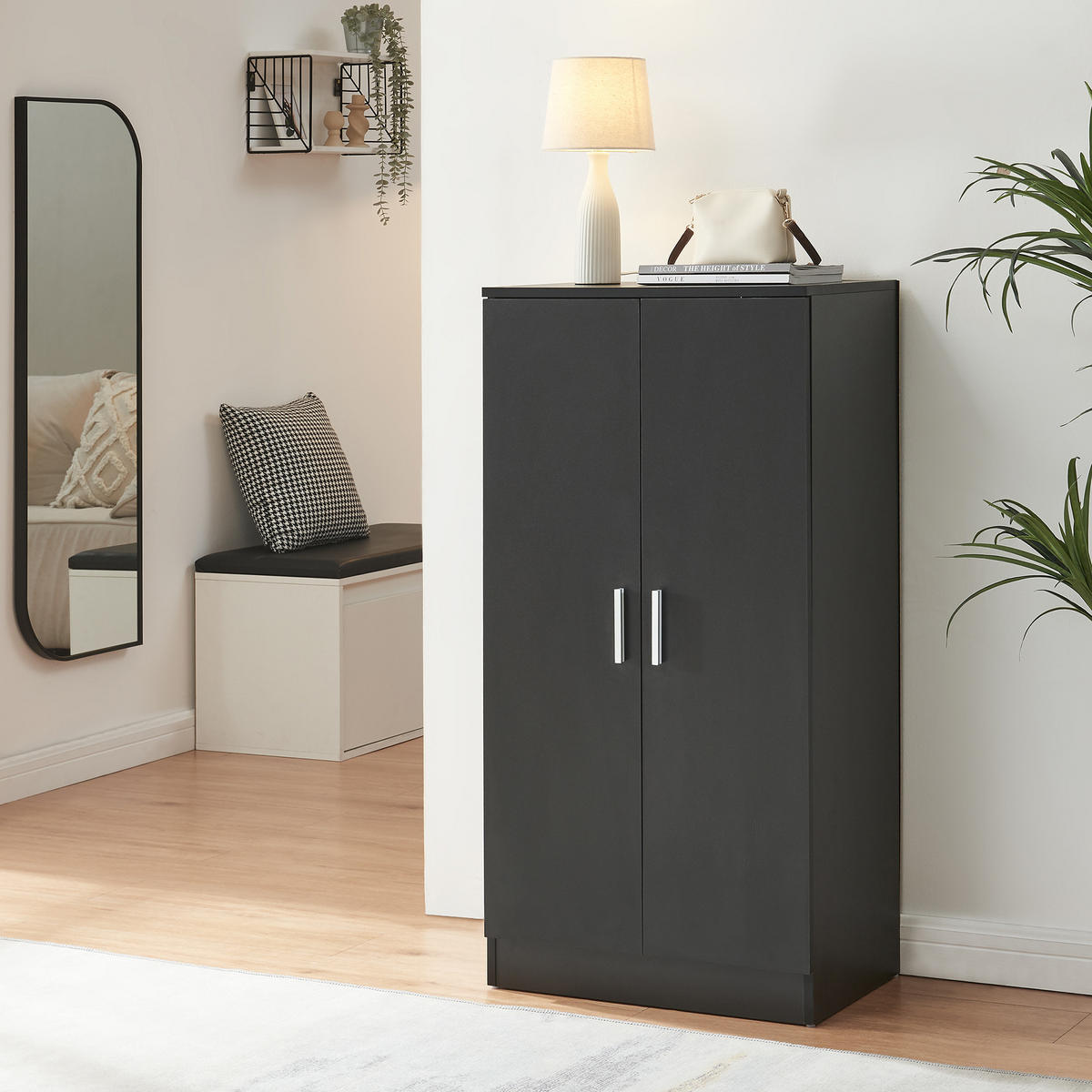 SCHUHSCHRANK Notribontaa - Schwarz, Holzwerkstoff (55/108/35cm)