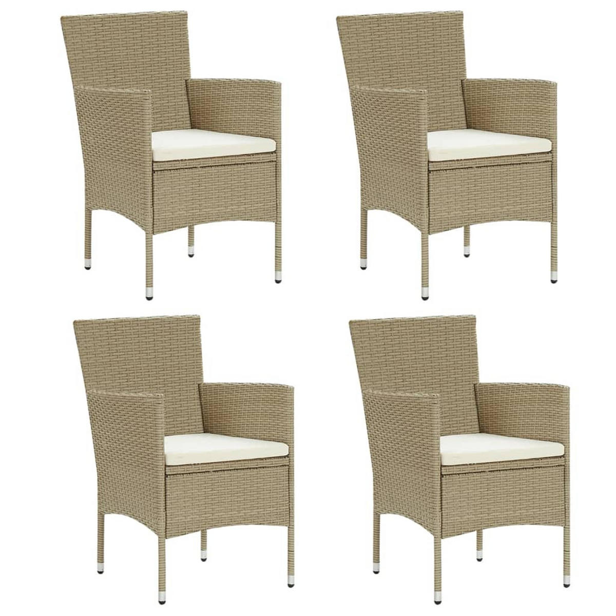GARTENSTÜHLE mit Cremeweiß Kissen, 53/58/84 cm, aus Poly Rattan, Beige, 4er-Set - Beige, Kunststoff (58/84/53cm) - vidaXL