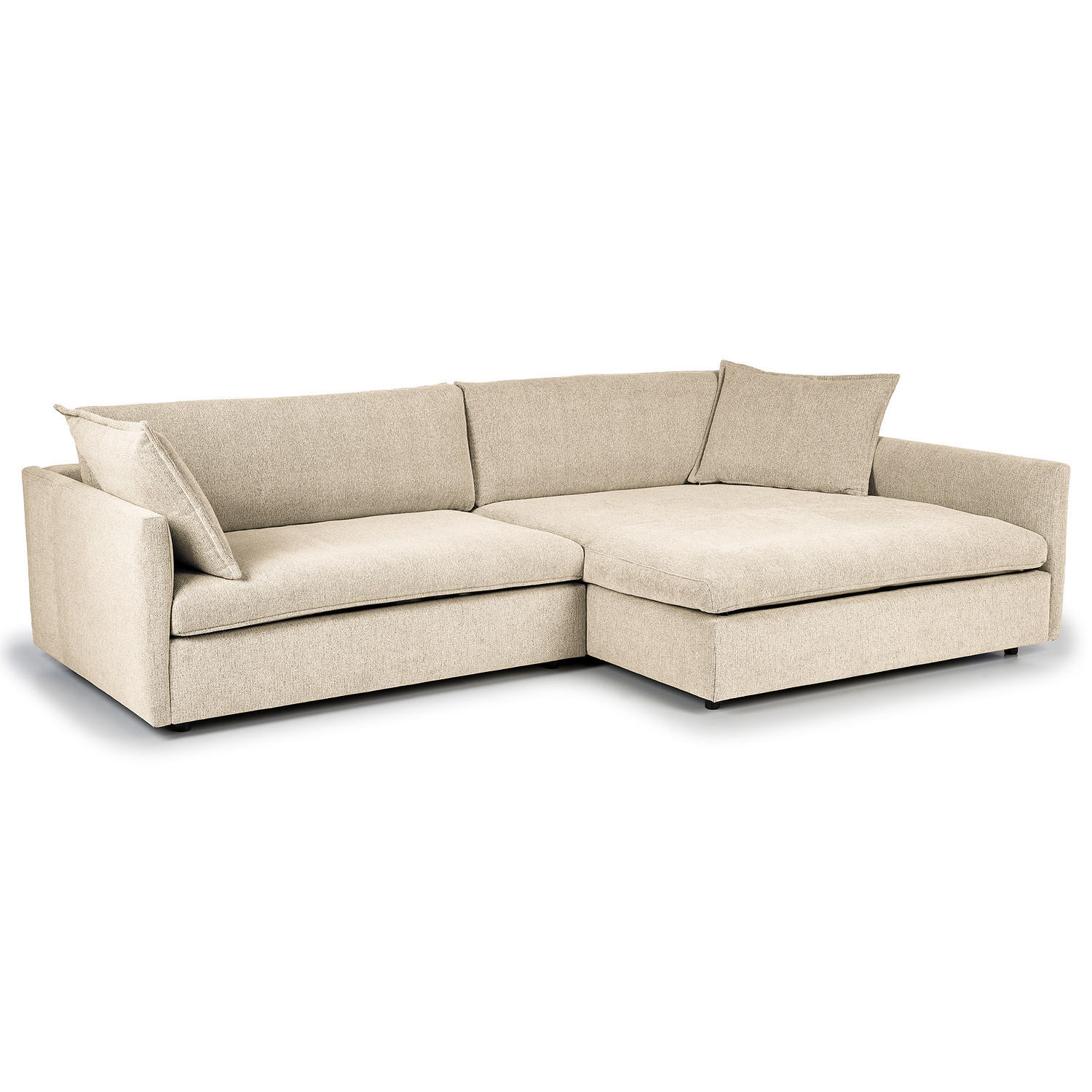 ECKSOFA mit Longchair - Creme/Schwarz, Kunststoff/Textil (290/183cm) - home24