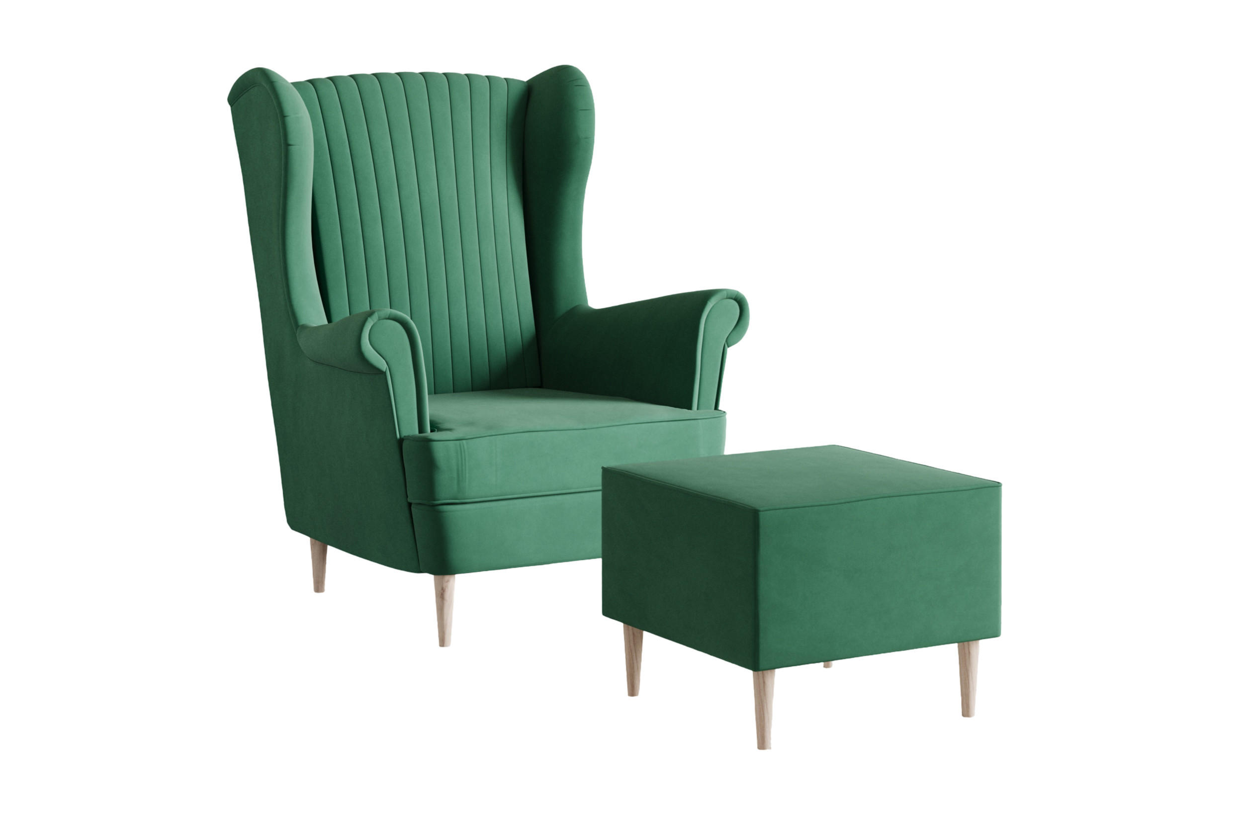 OHRENSESSEL - Sessel Comfy mit Hocker - Grün - Grün, Holzwerkstoff (83/103/95cm) - Möblo