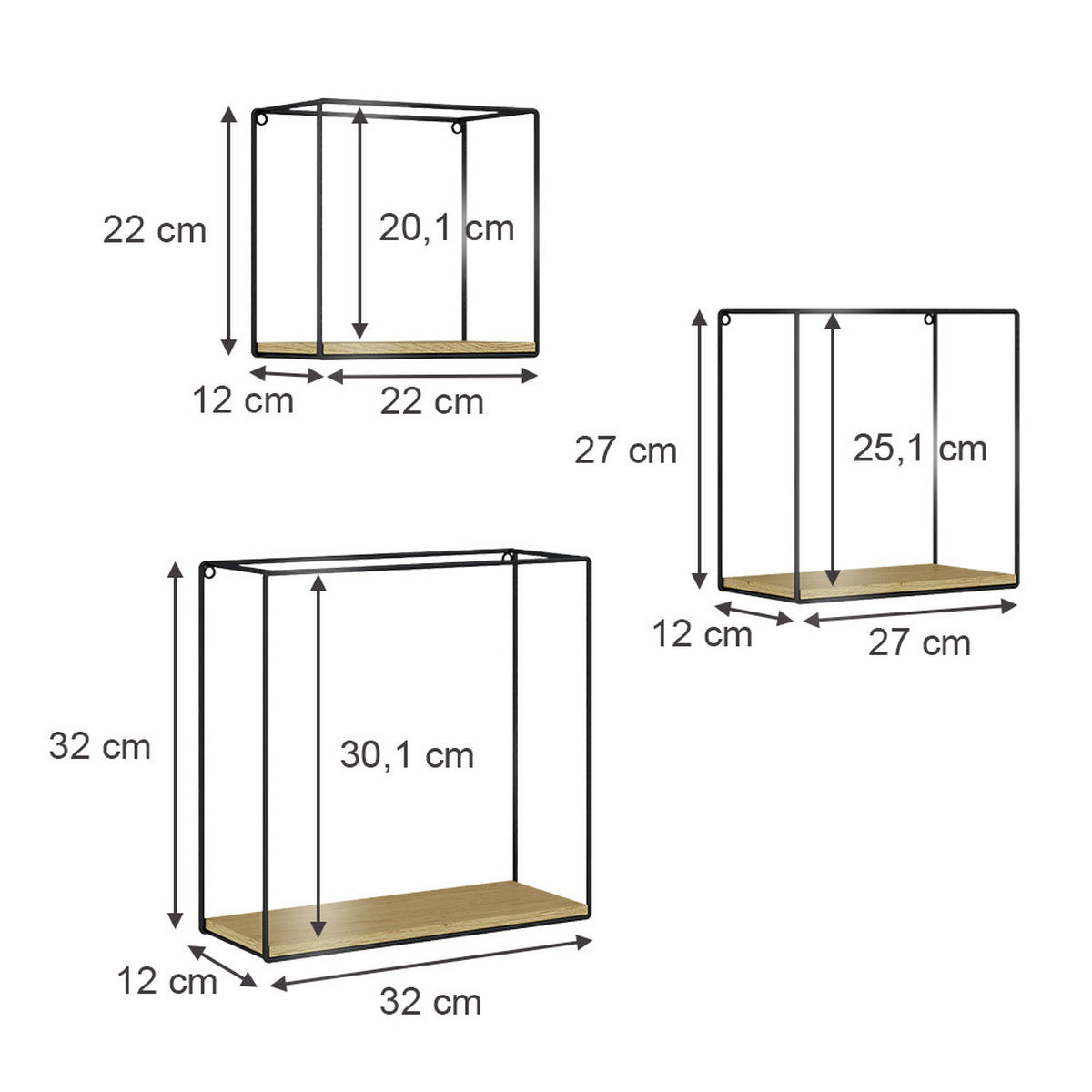 WANDREGAL Hilde Goldkraft Eiche 3 Teile - Eiche Wotan/Schwarz, Holzwerkstoff (32/32/12cm) - Vicco