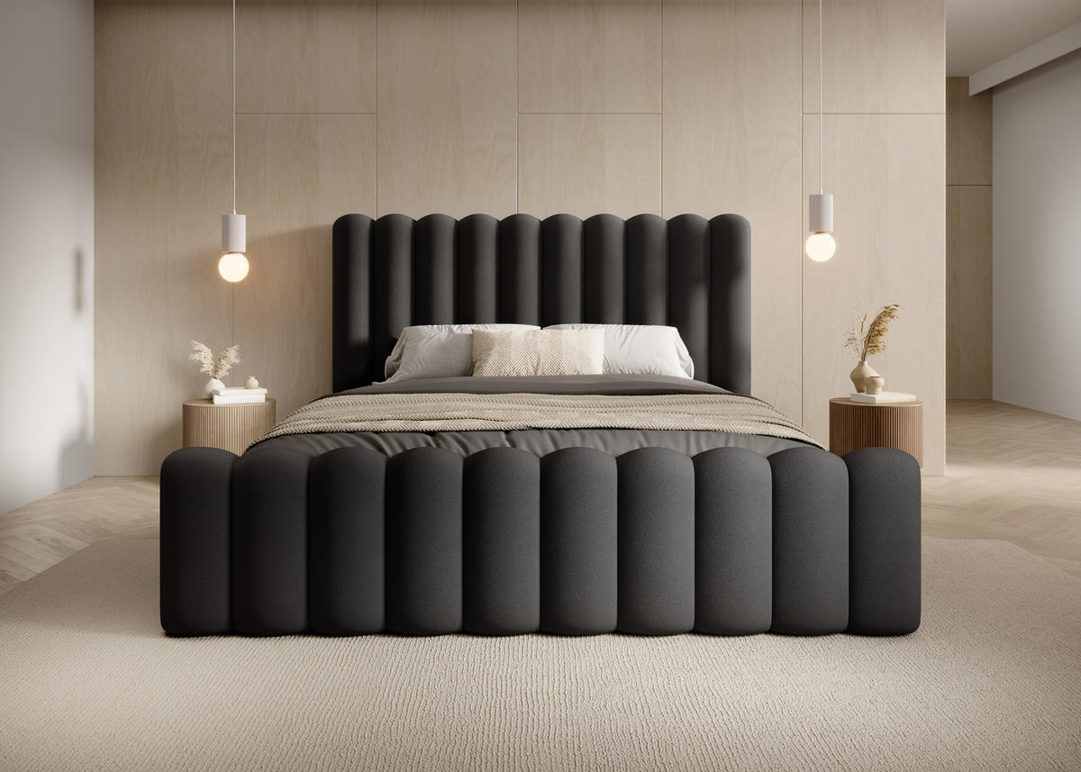 POLSTERBETT Bett Mona VII gepolstert modern, elegantes Kopfteil, Bettkasten, hochwertiger Abriamo-Stoff 200x200 cm, schwarz - Schwarz, Holzwerkstoff/Kunststoff (200/200cm) - DomoHome